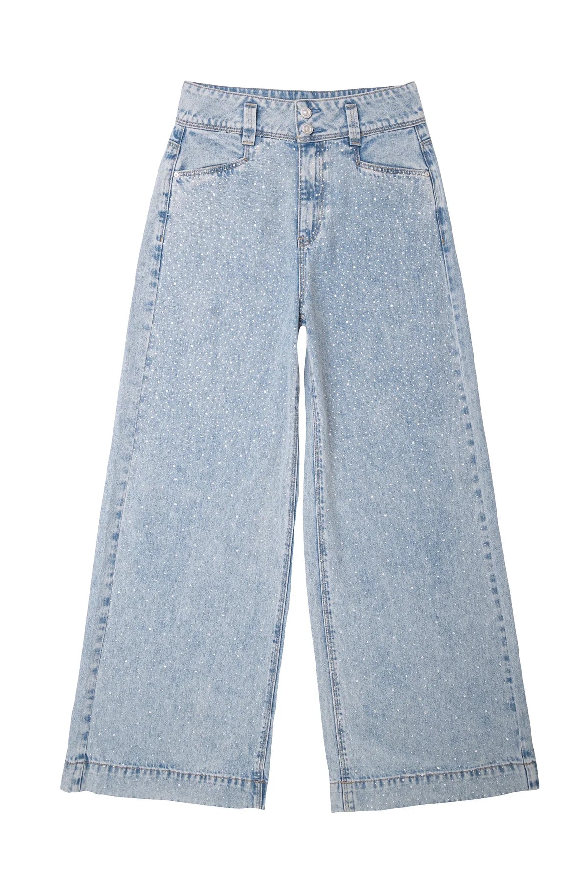 Rhinestone Embellished Wide Leg Jeans