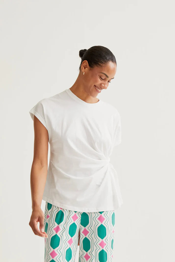 White 100% cotton T-shirt with side knot