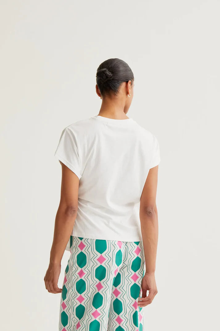 White 100% cotton T-shirt with side knot