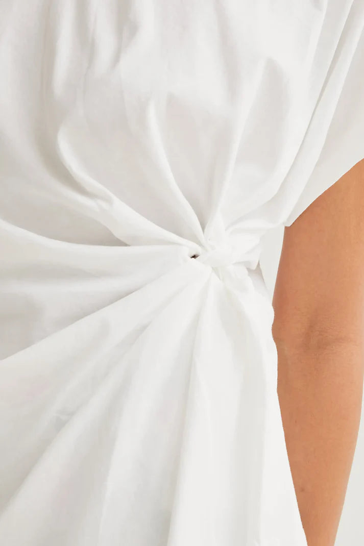 White 100% cotton T-shirt with side knot
