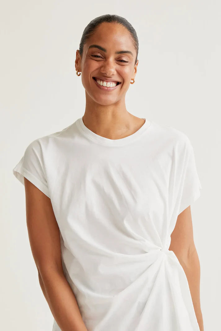 White 100% cotton T-shirt with side knot