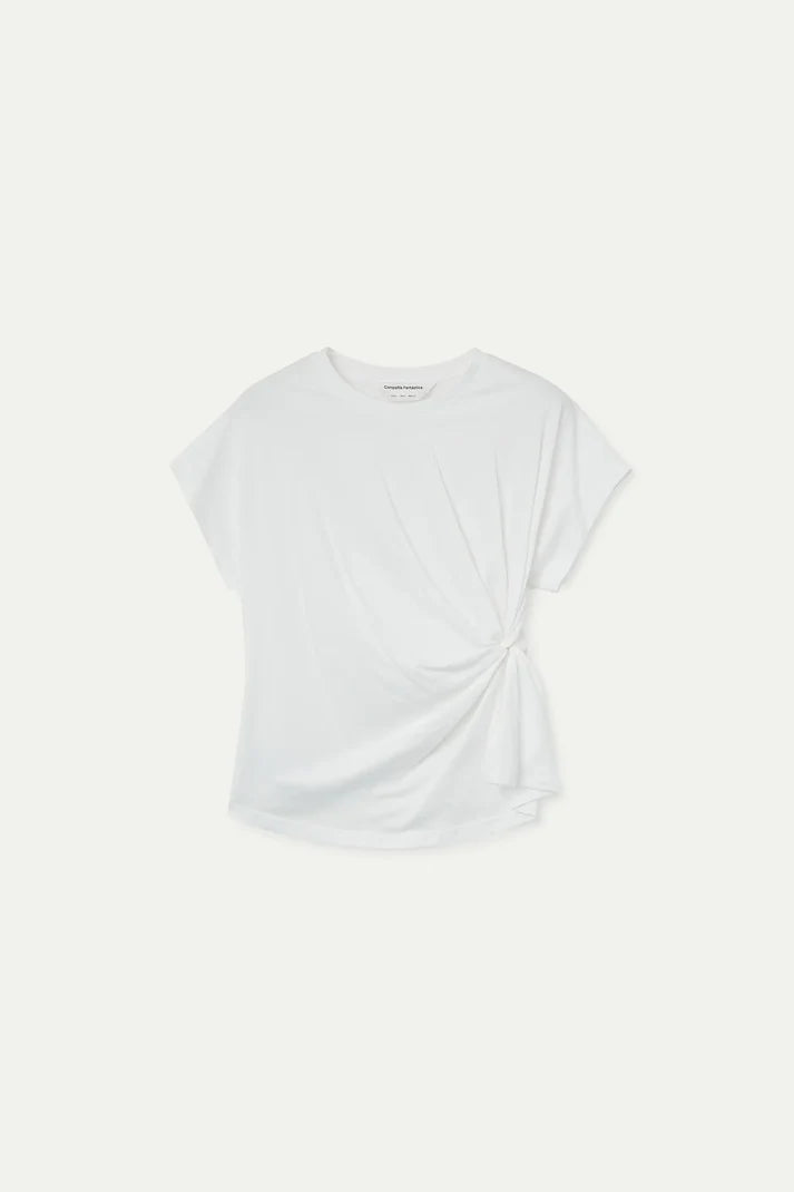 White 100% cotton T-shirt with side knot