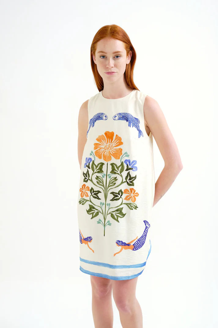 Short dress with Palm amp and Mermaid print