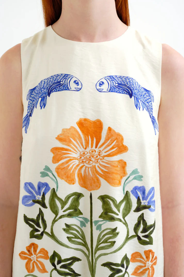 Short dress with Palm amp and Mermaid print