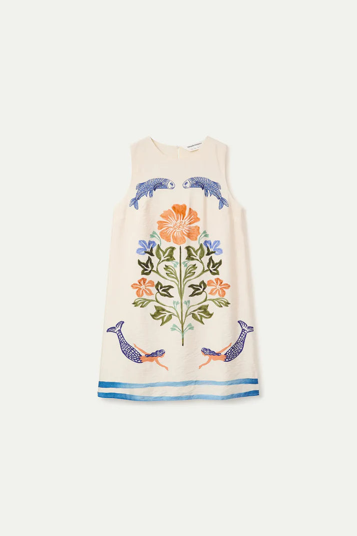 Short dress with Palm amp and Mermaid print