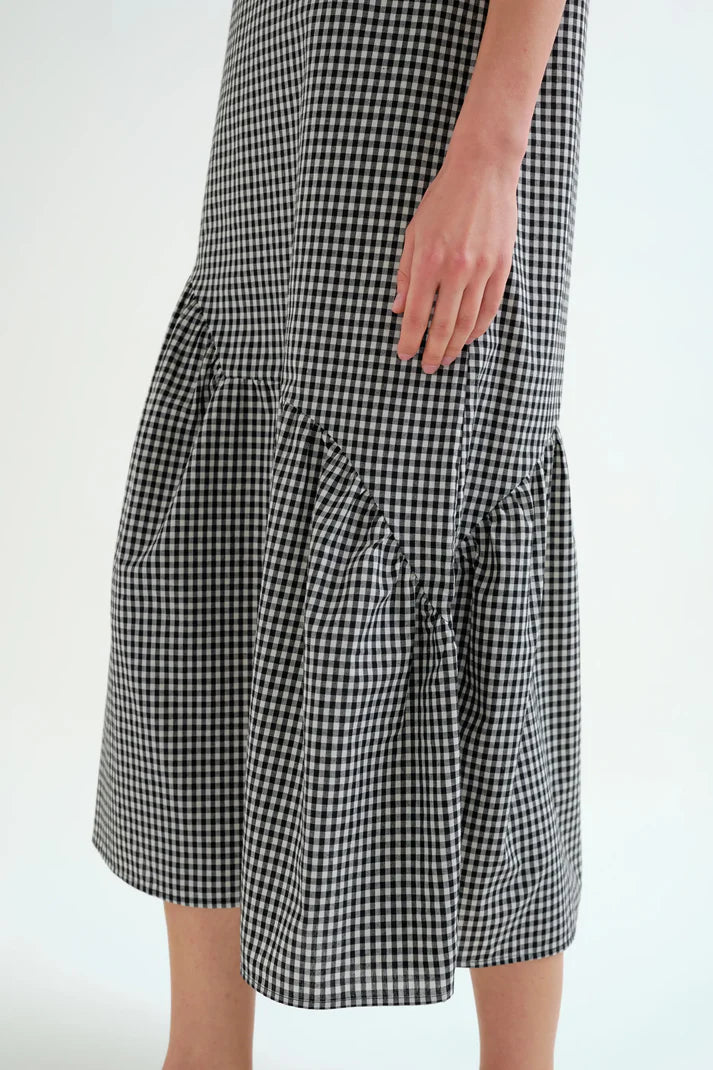 Black gingham midi dress