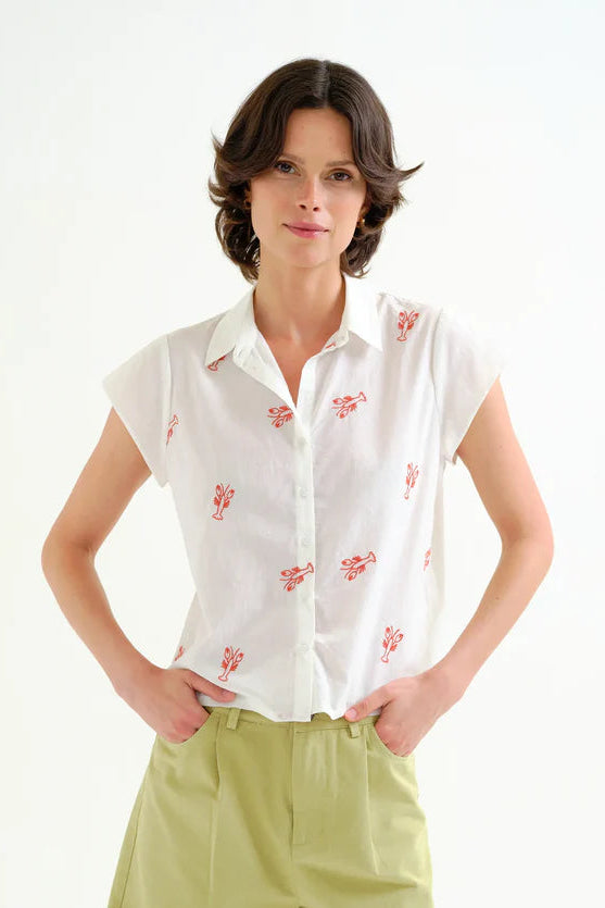 Shirt with red Lobster embroidery