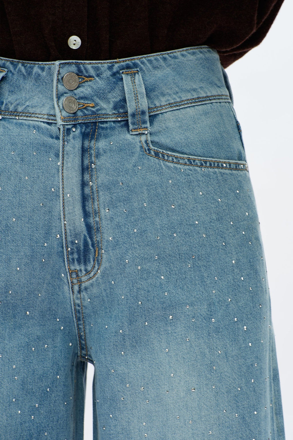 Rhinestone Embellished Wide Leg Jeans