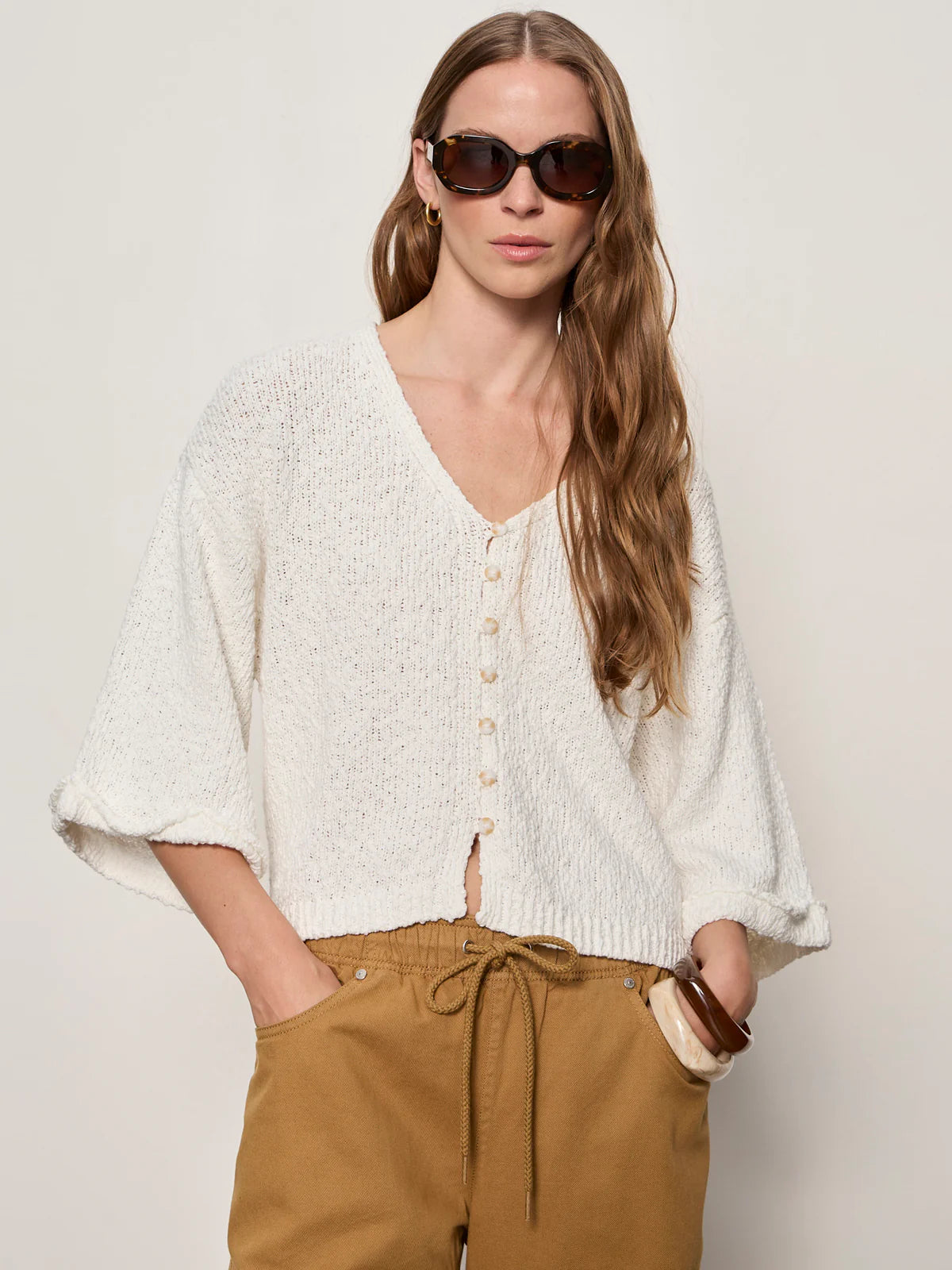 I'm Yours Button Down Sweater Chalk