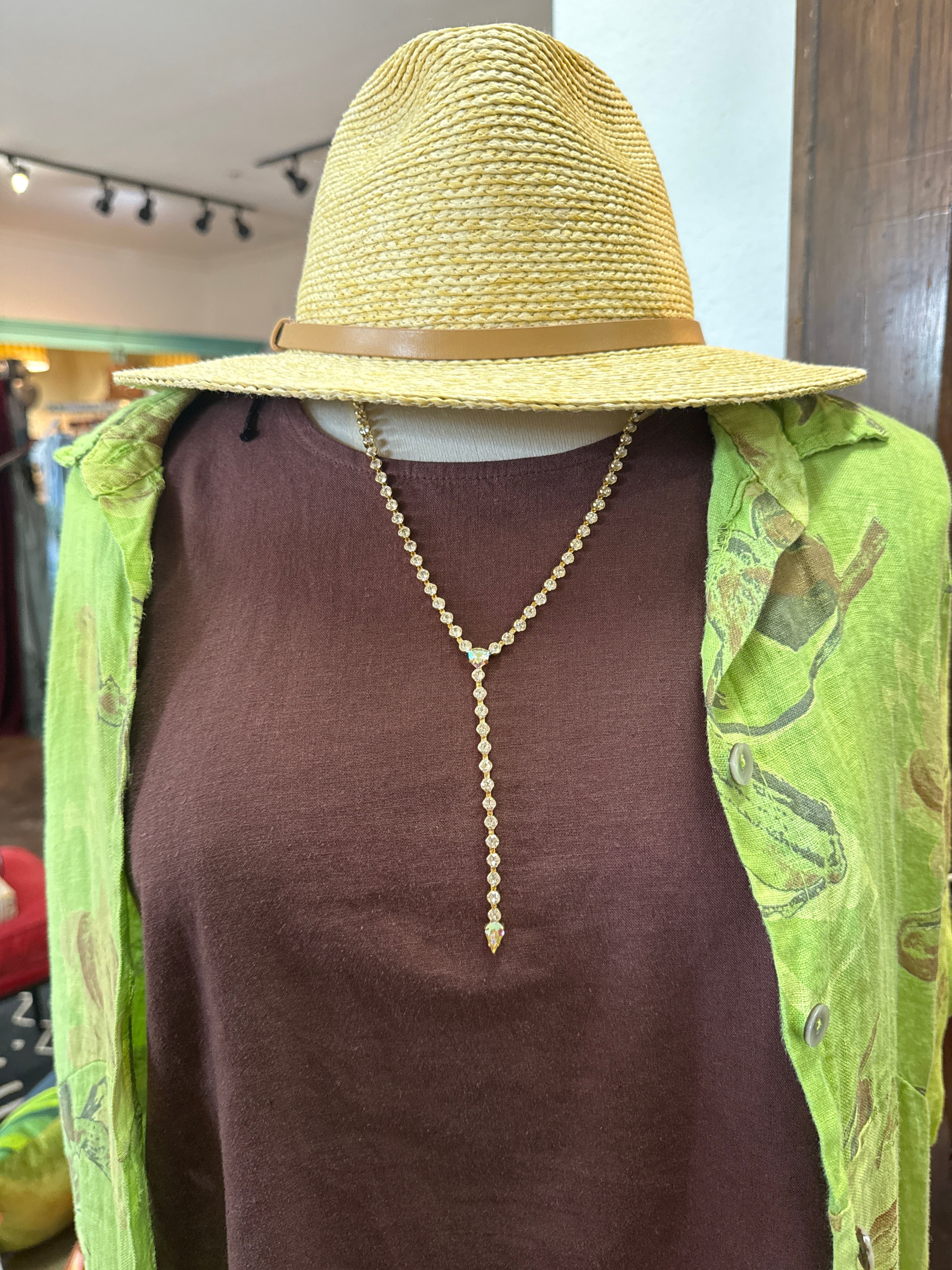 Drop down diamond studded necklace