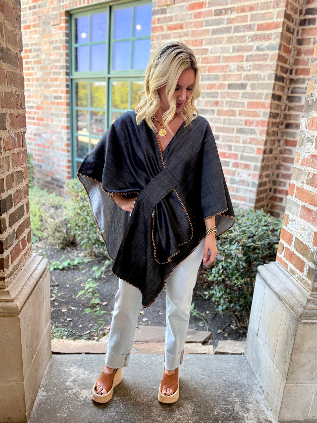 W914 denim whipstitch wrap/DC