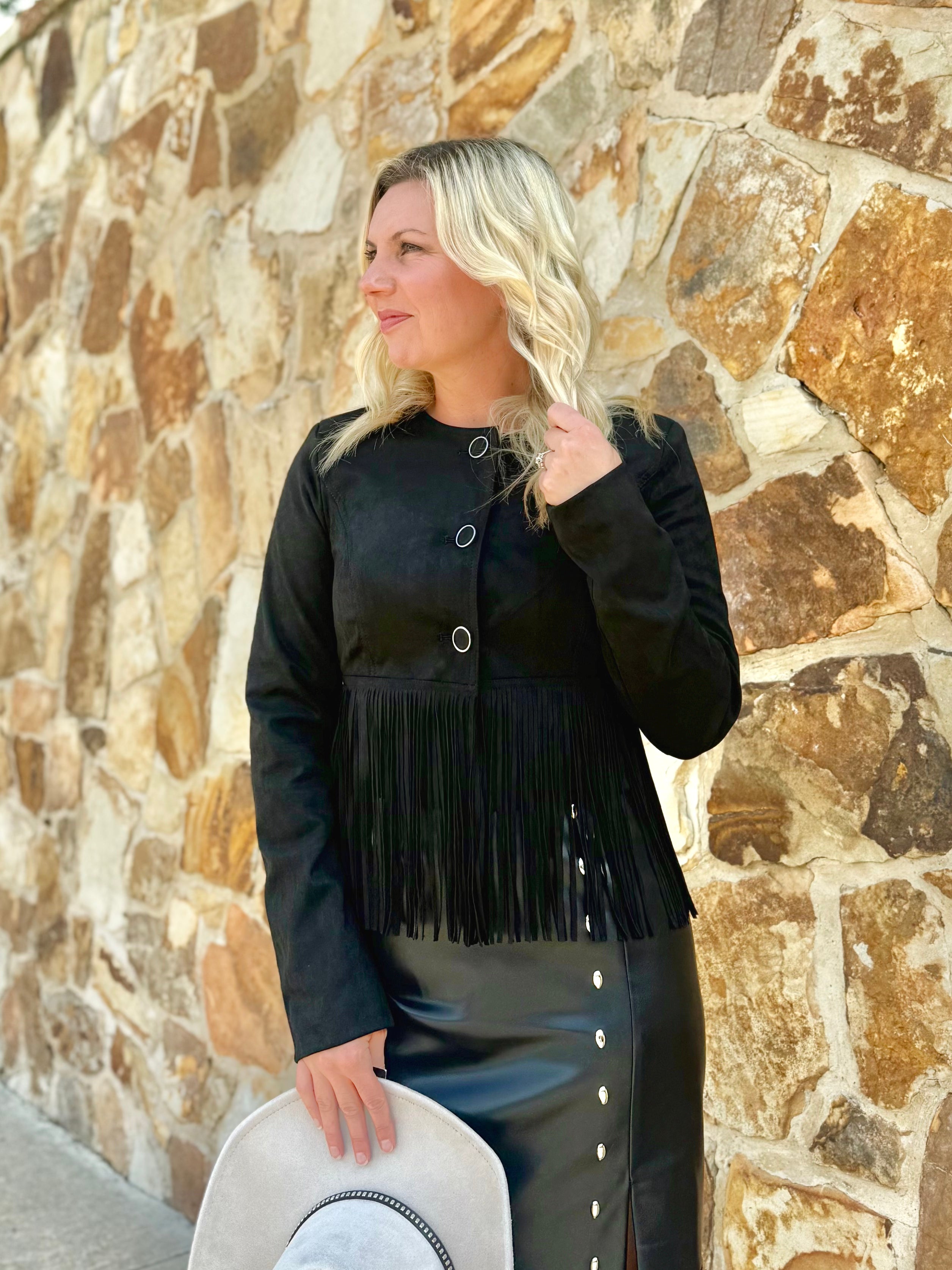 W1020 faux fringe jkt