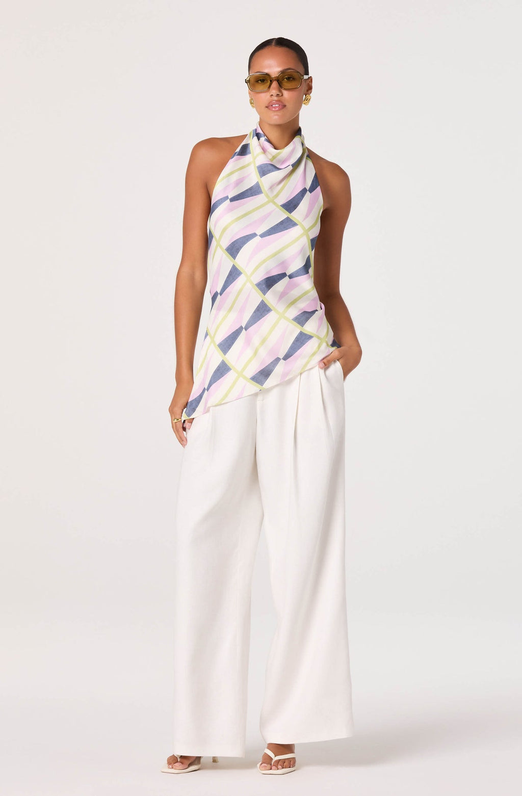 Bristol Print Cowl-Neck Halter Top