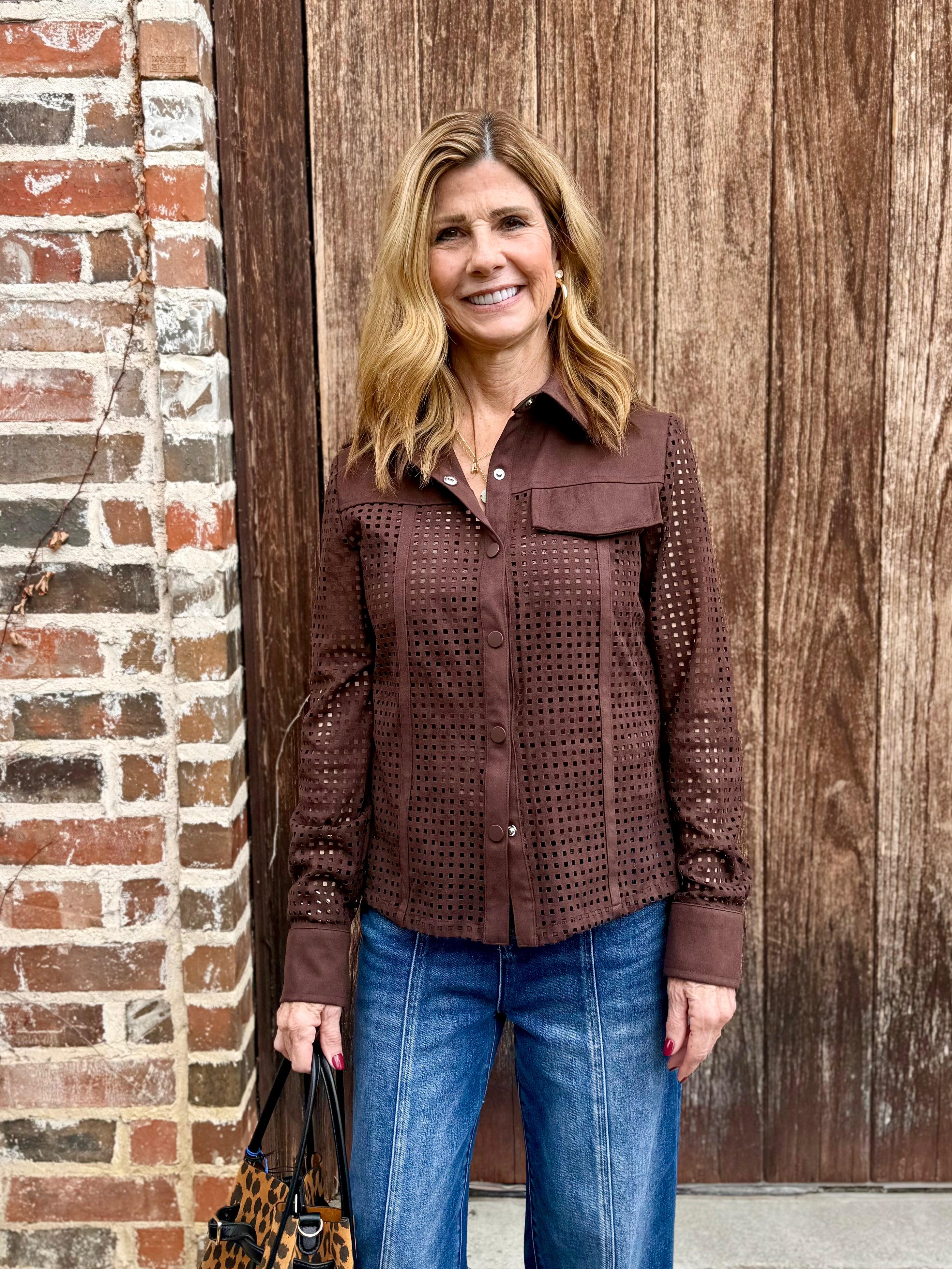 W1017 suede lattice cut out shirt/DC