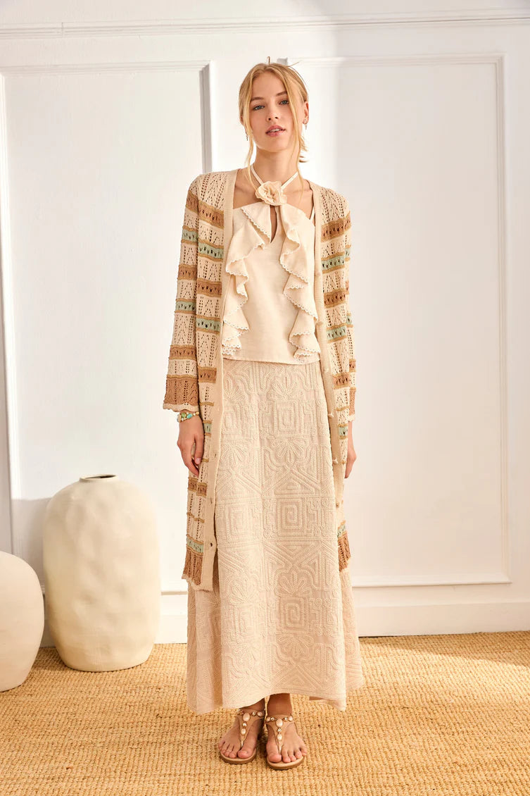 Tricolor Open Knit Cardigan