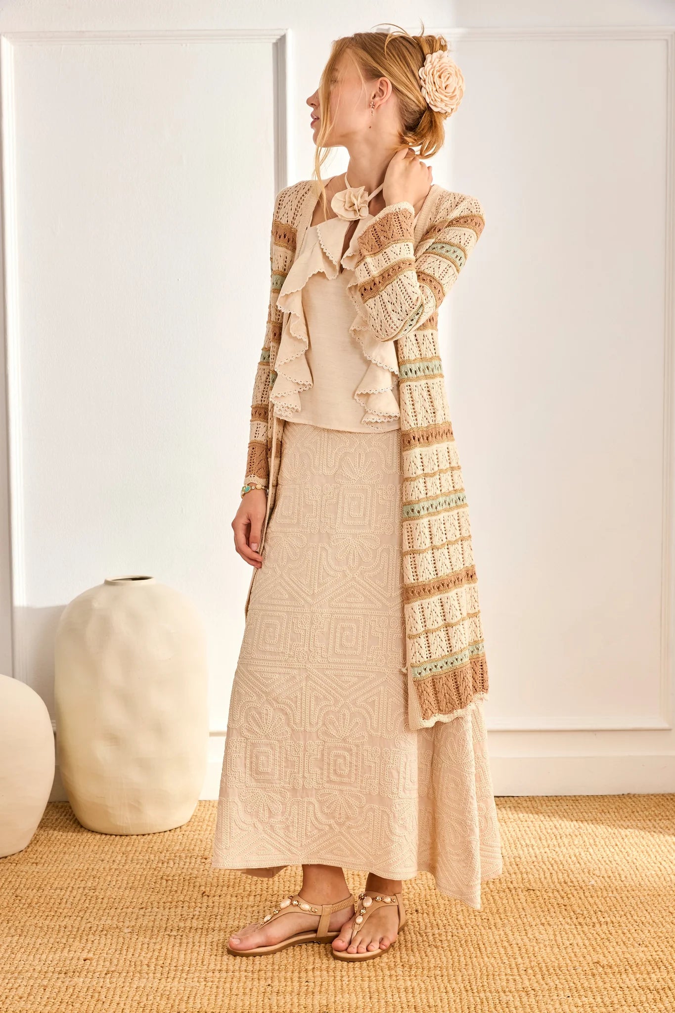 Tricolor Open Knit Cardigan