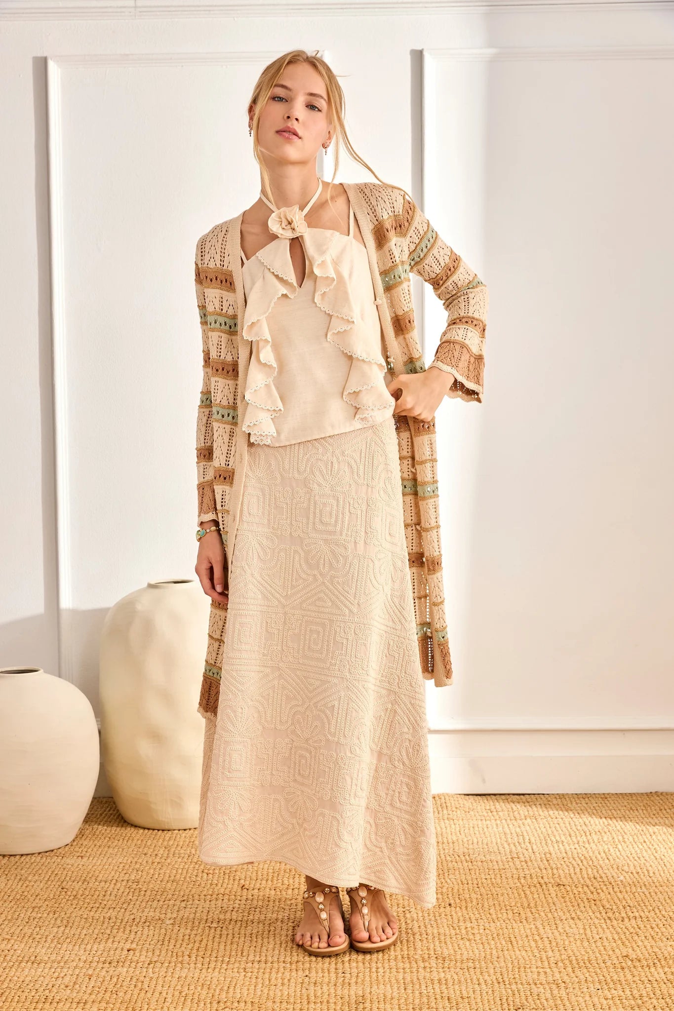Tricolor Open Knit Cardigan