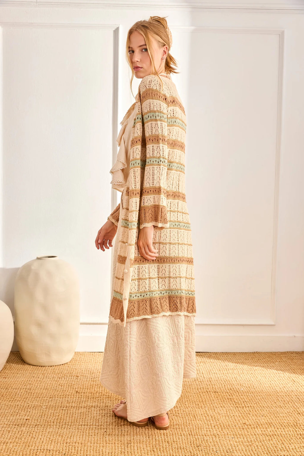 Tricolor Open Knit Cardigan
