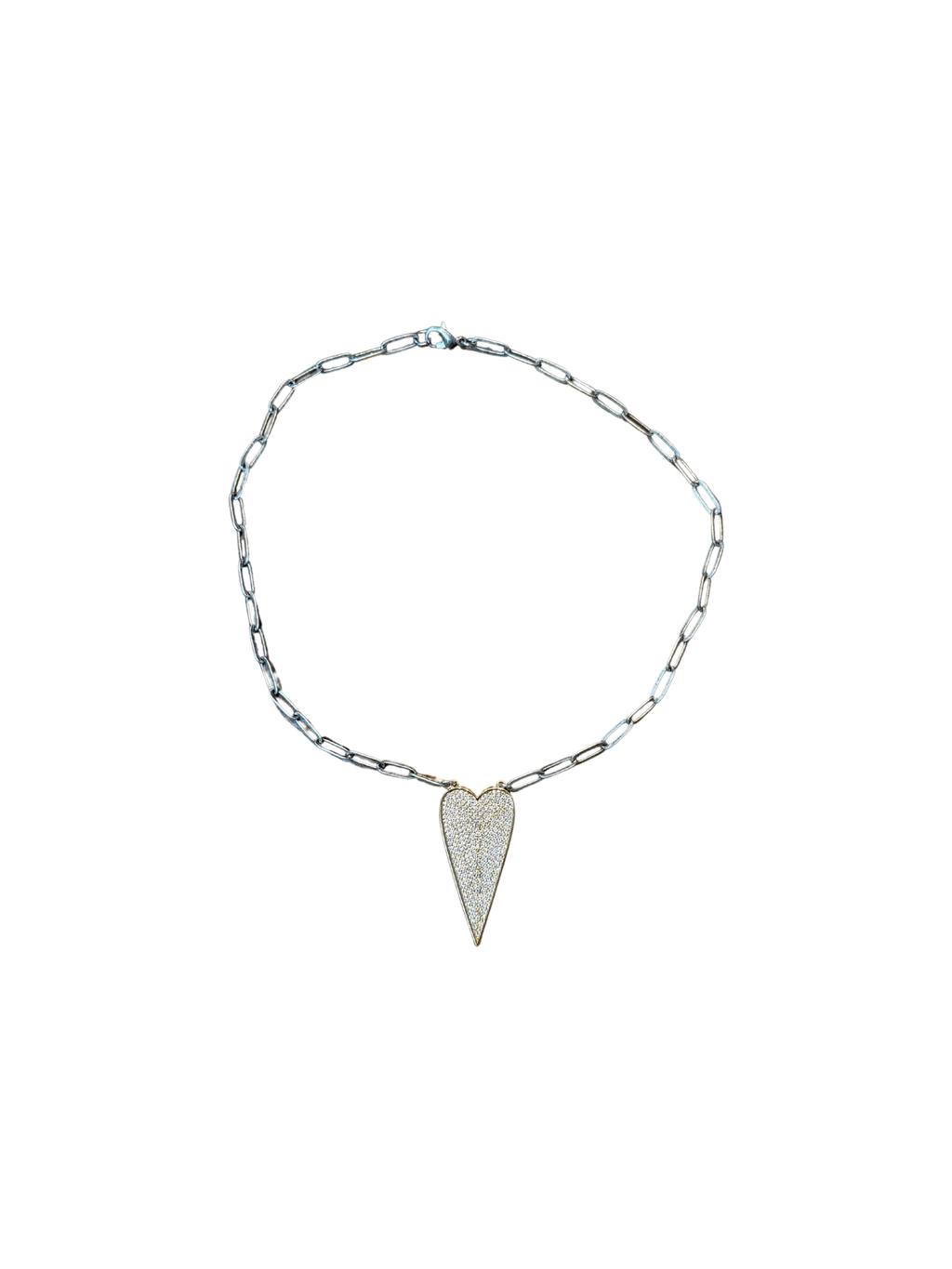 Virtue Large Paperclip Pave Dagger Heart Necklace