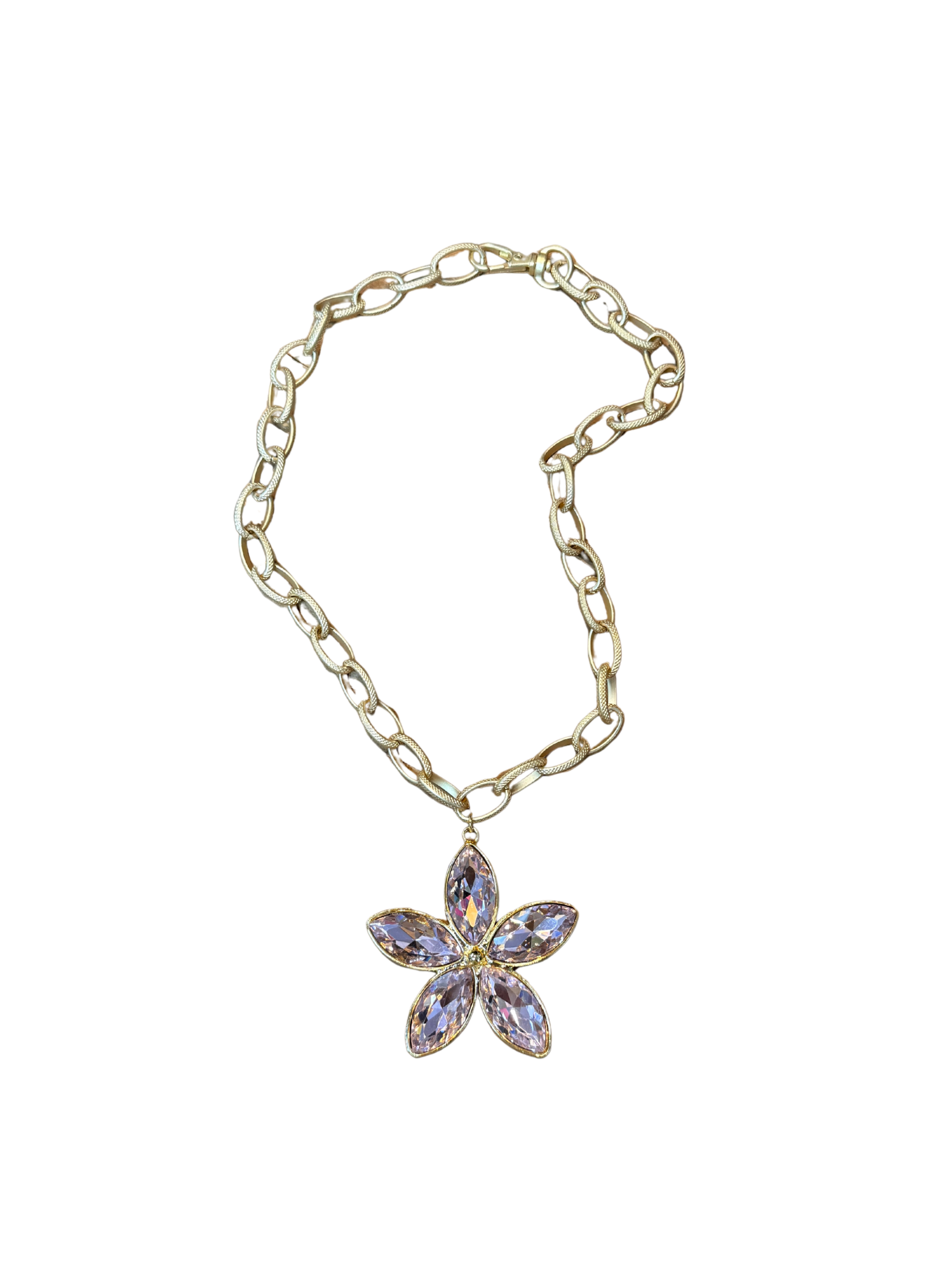 Virtue Rhinestone Flower on Etched Chain 20”