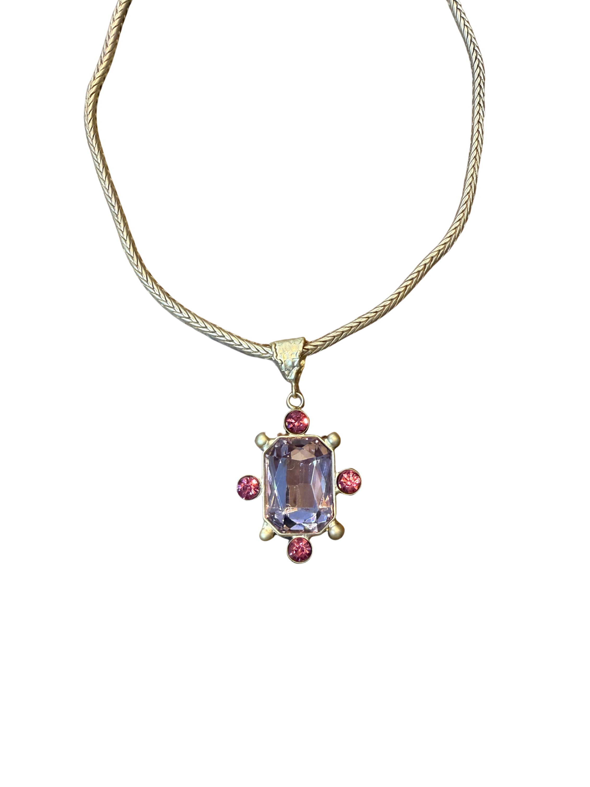 Virtue Rhinestone Studded Rectangle on 16” Python Chain