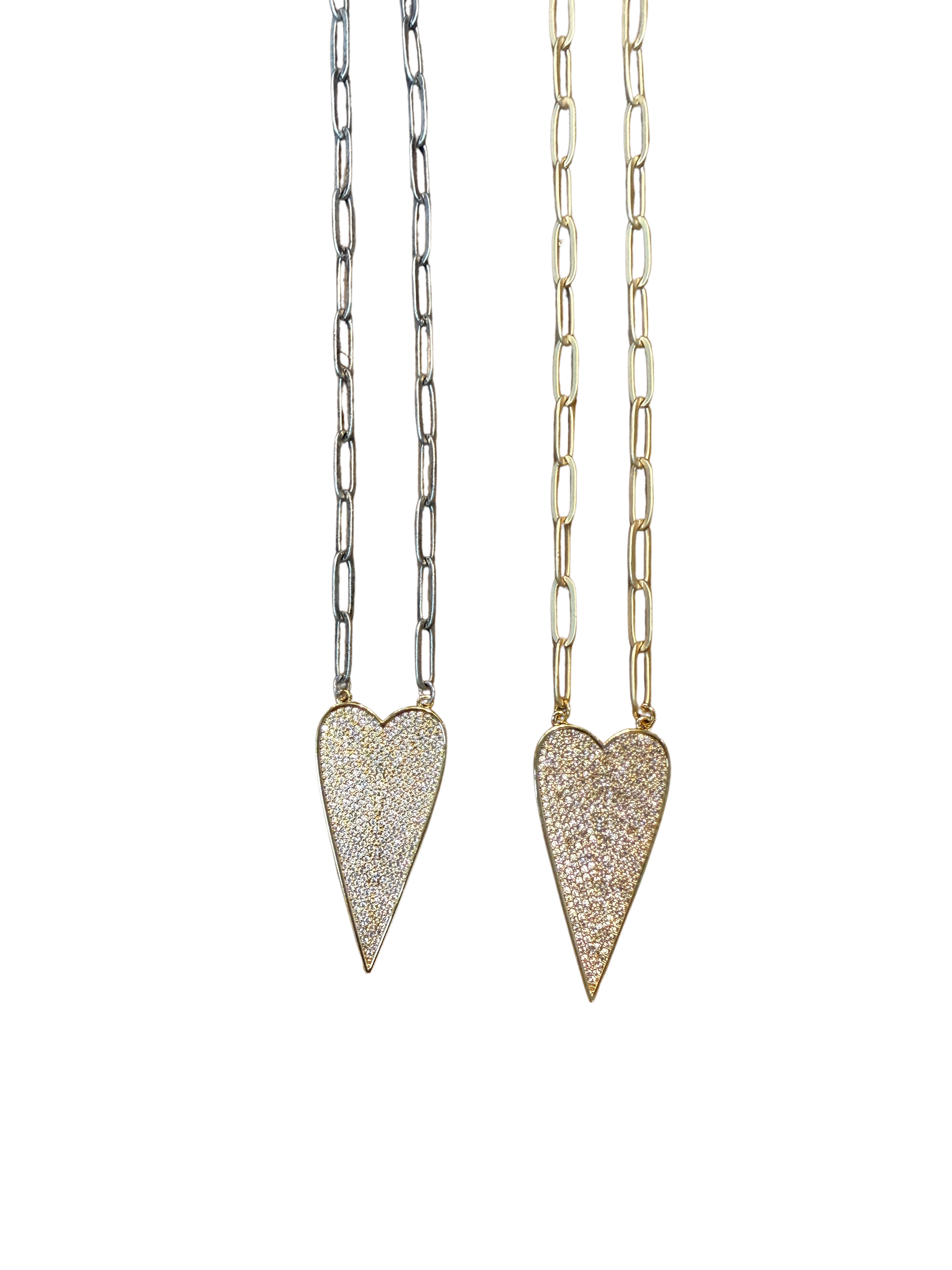 Virtue Large Paperclip Pave Dagger Heart Necklace