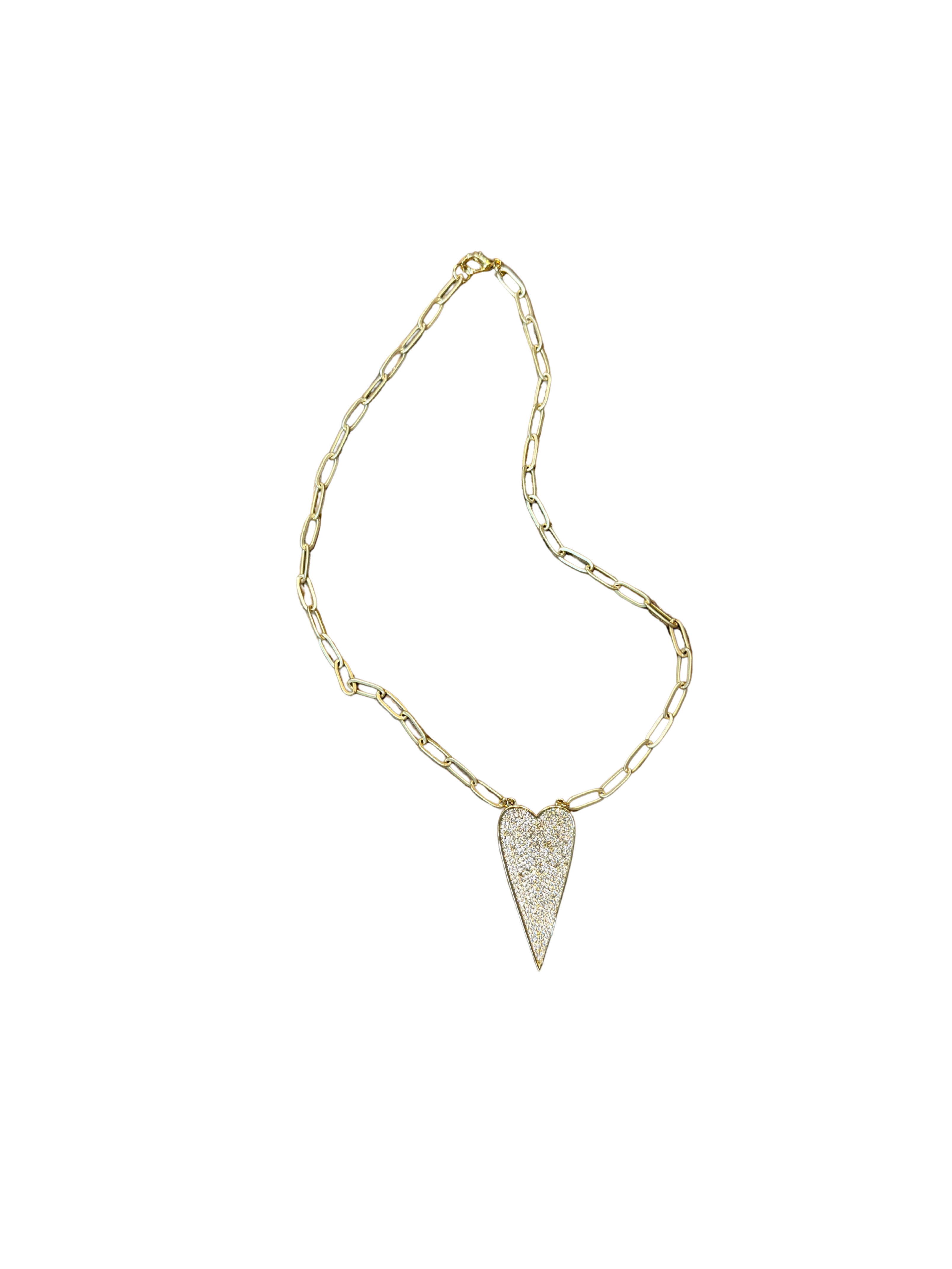 Virtue Large Paperclip Pave Dagger Heart Necklace