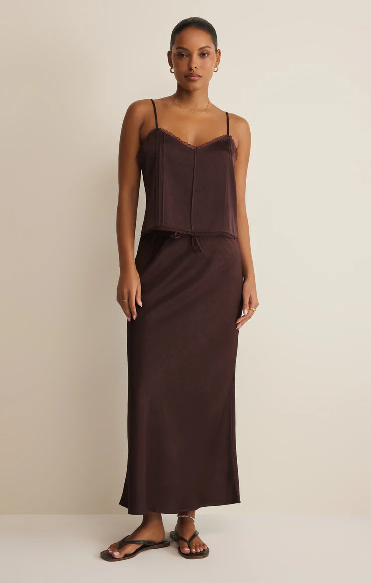 Viva Satin Midi Skirt Chocolate