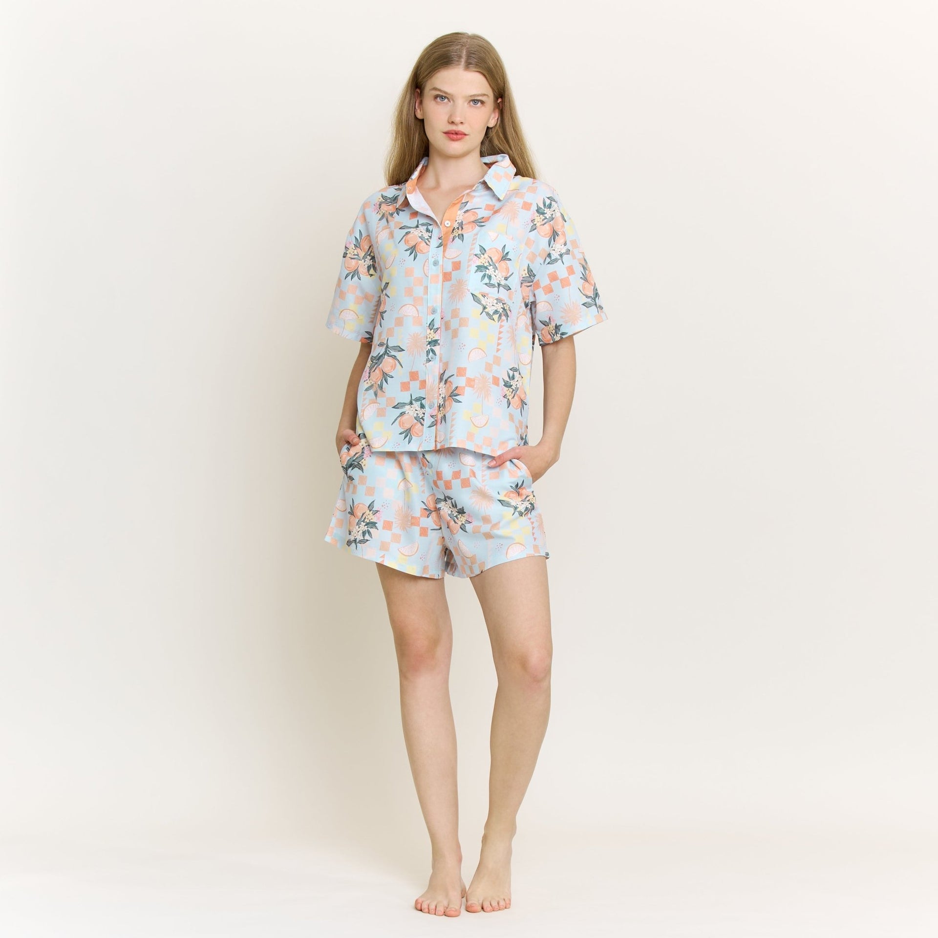 Brunch Date Shortie PJ Set in Citrus Check