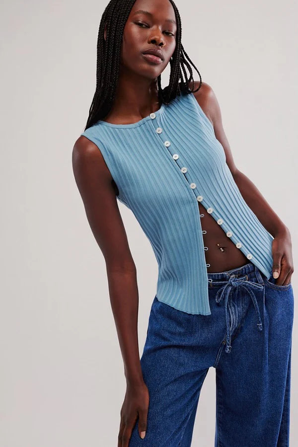 Tilly Ribbed Knit Crew Neck Sleeveless Fitted Vest